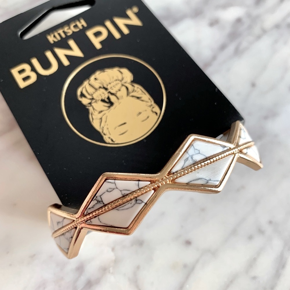 Kitsch Marble Stone Gold Diamond Shape Bun Pin Hair Comb